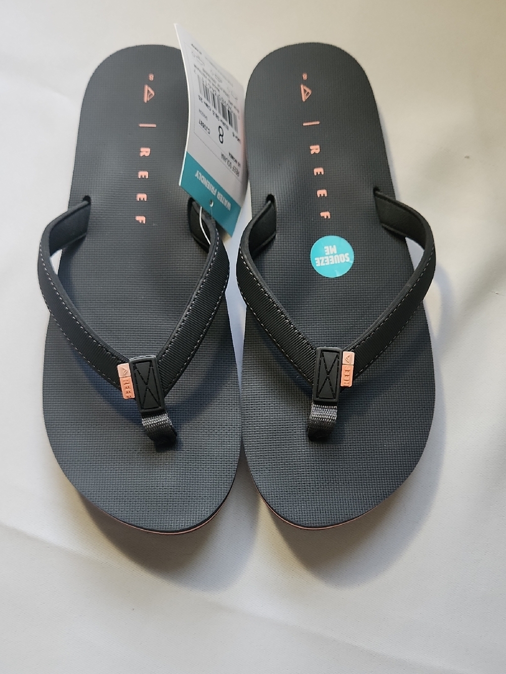 Reef Black Flip Flops with Rose Gold Accents